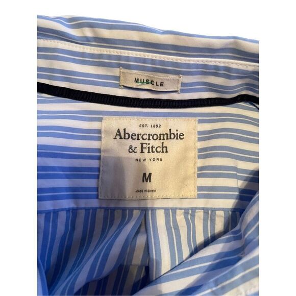 Abercrombie & Fitch Mens Blue & White Stripes Muscles Fit Dress Shirt Size M - Picture 3 of 10